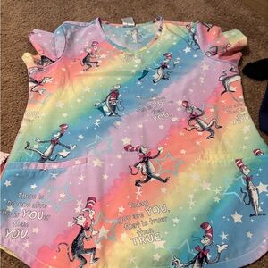 Colorful Cat in the Hat Scrub Top